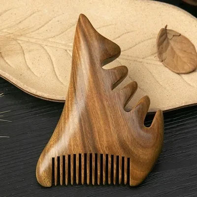 Multifunctional massage green sandalwood comb facial scraping head treatment comb head meridian comb natural sandalwood comb