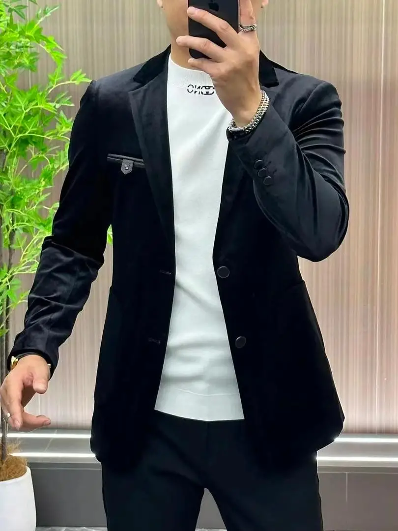 

Модный бархатный деловой повседневный пиджак, осенне-зимний новый стиль, удобная модная мужская одежда в западном стиле, стандартный крой