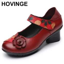 Dressy block heel shoes womens genuine leather solid pumps ladies low heels mary jane shoes mother comfort strap red pumps shoes