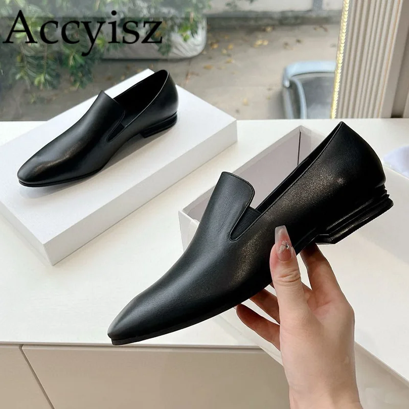 

Spring Autumn New Solid Color Genuine Leather Flat Shoes Women's Simple Versatile Loafers Daily Casual Commuter Shoes 2024