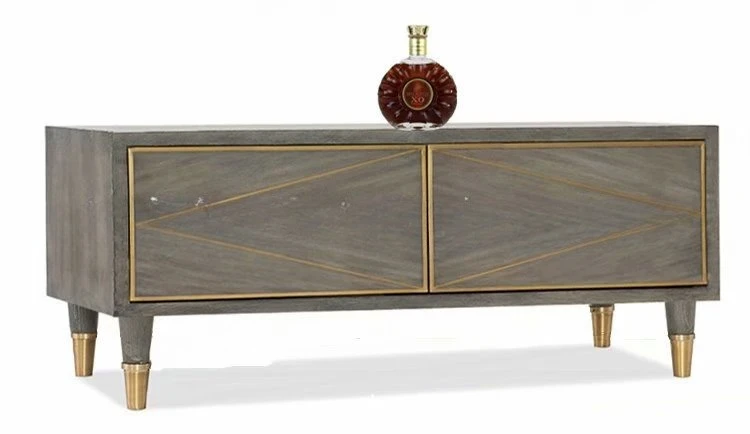 خزانة تلفزيون من الخشب الصلب الفاخر الأمريكي الخفيف، مجموعة طاولة القهوة، خزانة تخزين بسيطة بأربعة أبواب #3