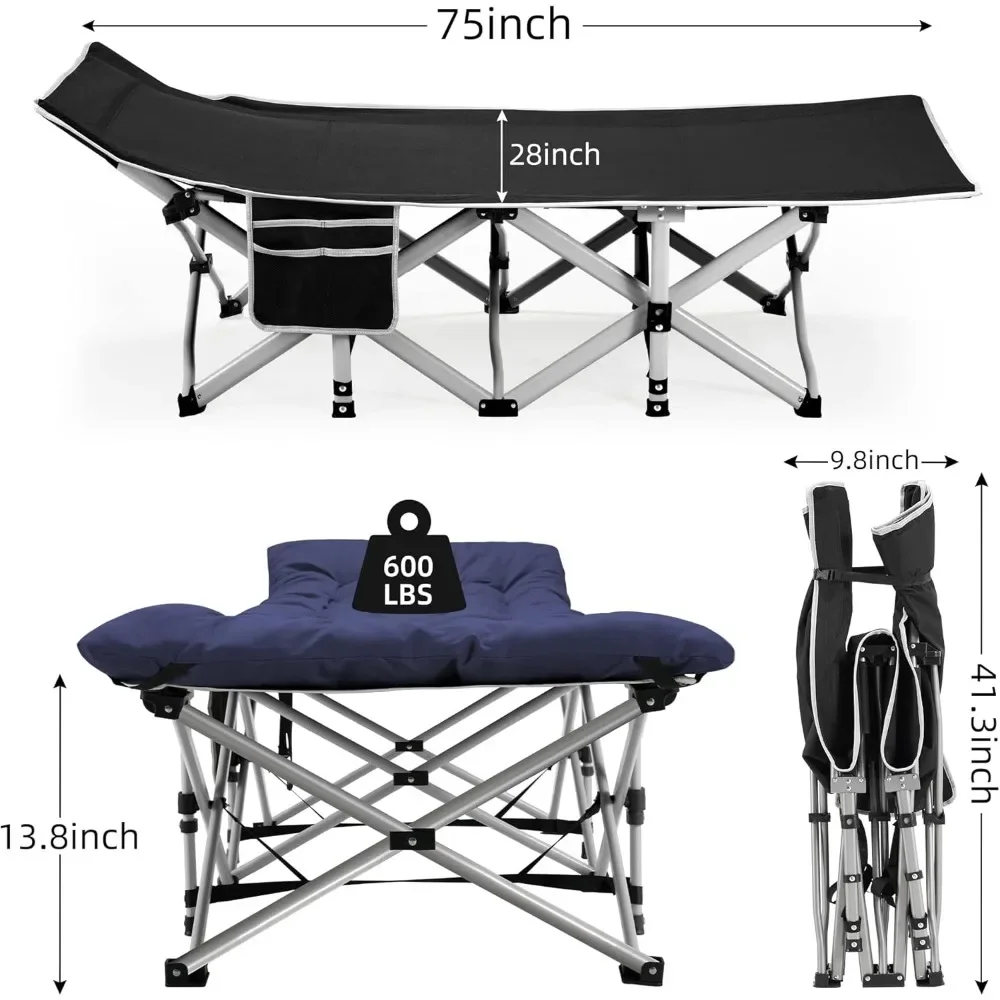 Cuna de Camping portátil para adultos, 28 ", Extra ancha, resistente, plegable, carga máxima de 600 libras, con colchón grueso