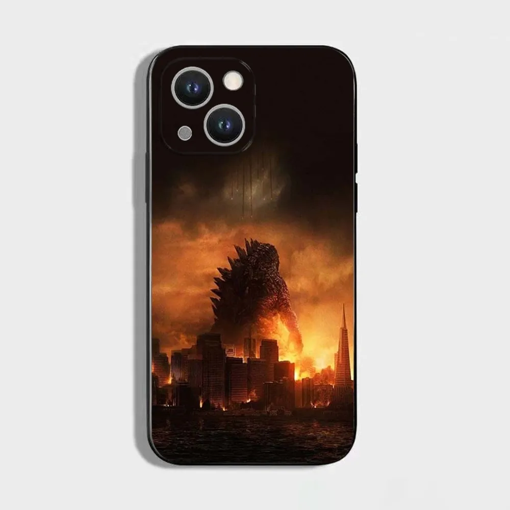 日本モンスター-G-ゴジラ電話ケース iPhone 16、15、14、13、12、11 Plus、Pro Max、XS、X、XR、SE、Mini、8、7、ソフトシリコンブラックカバー用