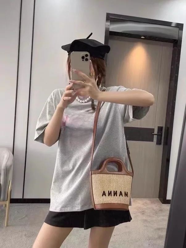 

Genuine Leather Handheld Basket Bag St Woven Buet Bag Beach Bag Double Sided oulder Crossbody Bag for Women