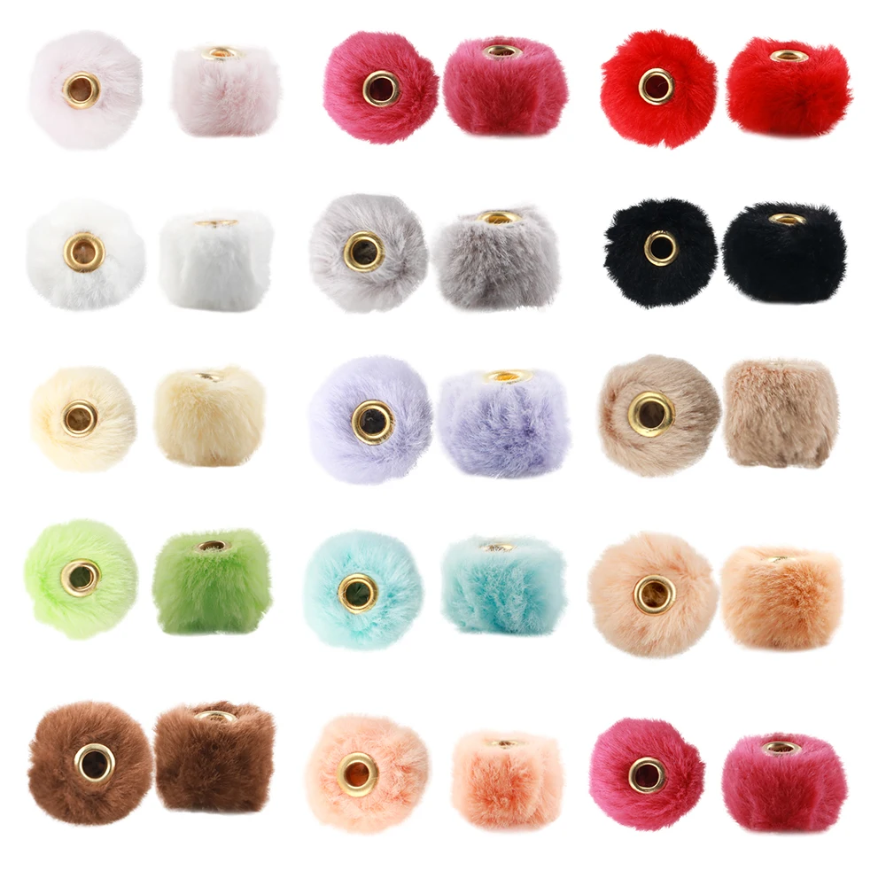 Kovict 30/50pcs 20mm Plush Fur Covered Ball Beads Straight Hole Charms DIY Pompom Pendant Necklace Earrings For Jewelry Making