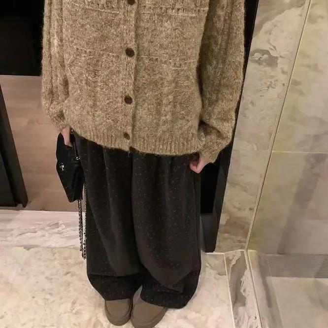 

Autumn New Style Brushed Floral Casual Women's Thick and Warm Versatile Loose Floor Pants