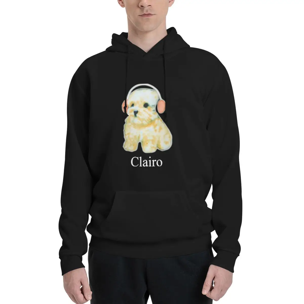 Clairo Dog Hoodie - Clairo Dog With Headphones Puppy Pullover Polyester Hoodie Men's Women's Sweater Size XXS-3XL