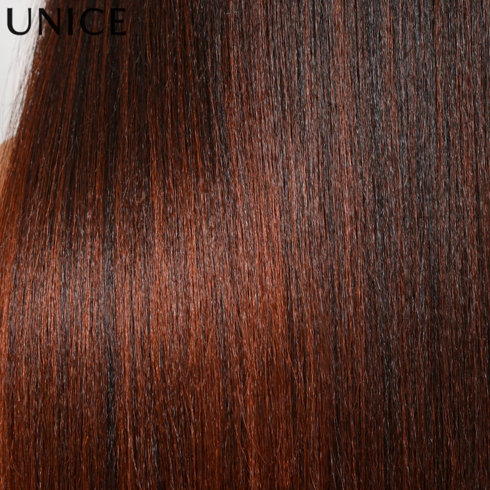 UNice Hair Ombre Auburn Yaki Straight Human Hair V Part Wig With Drawstring Fit For All Head Sizes 150% Density image 4