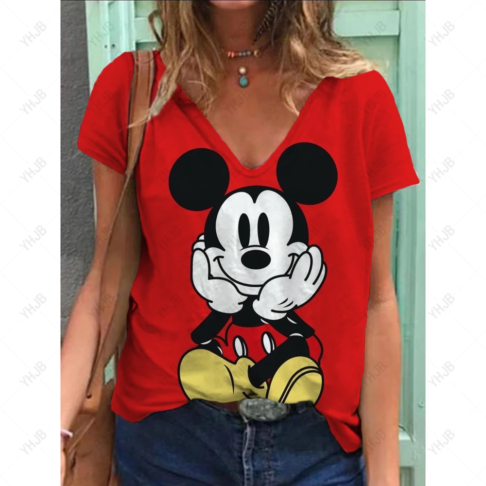 Women's T-Shirts Funny Mickey Mouse Print Top Fashion Disney T Shirts for Women Summer Leisure Female Clothing Streetwear