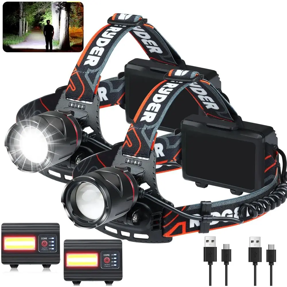 

Rechargeable 2 Set LED Lamps Battery Powered, Super Bright High Lumen, 3+4 LED Waterproo Zoomable, 135° Adjustable for Outdoor E