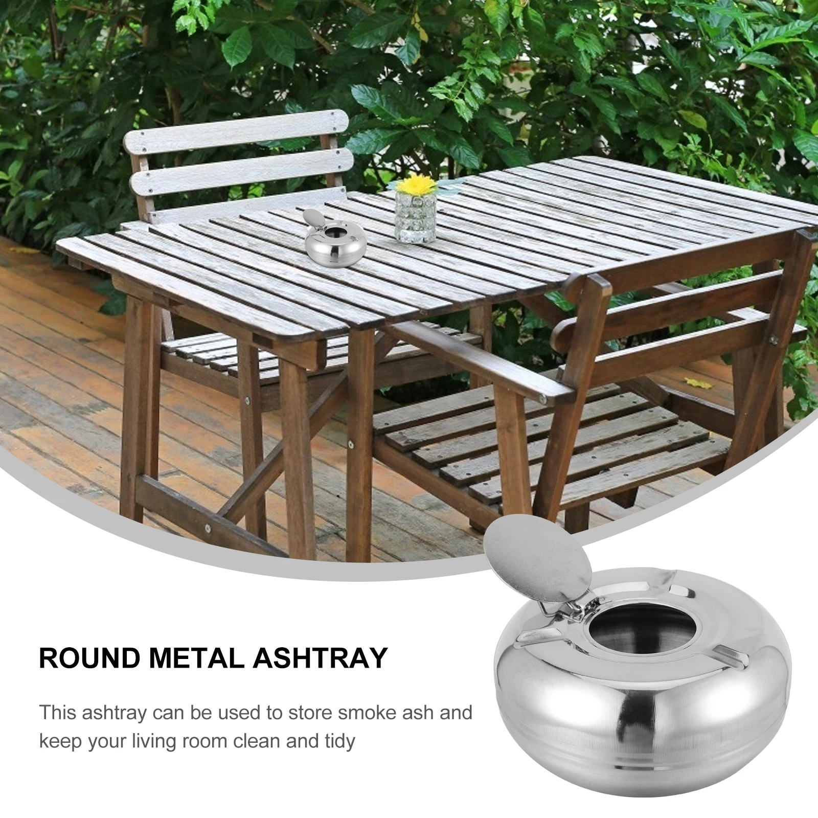 

Stainless Steel Ashtray Outdoor Round Metal Holder Portable Cigarette House Container outside with Lid