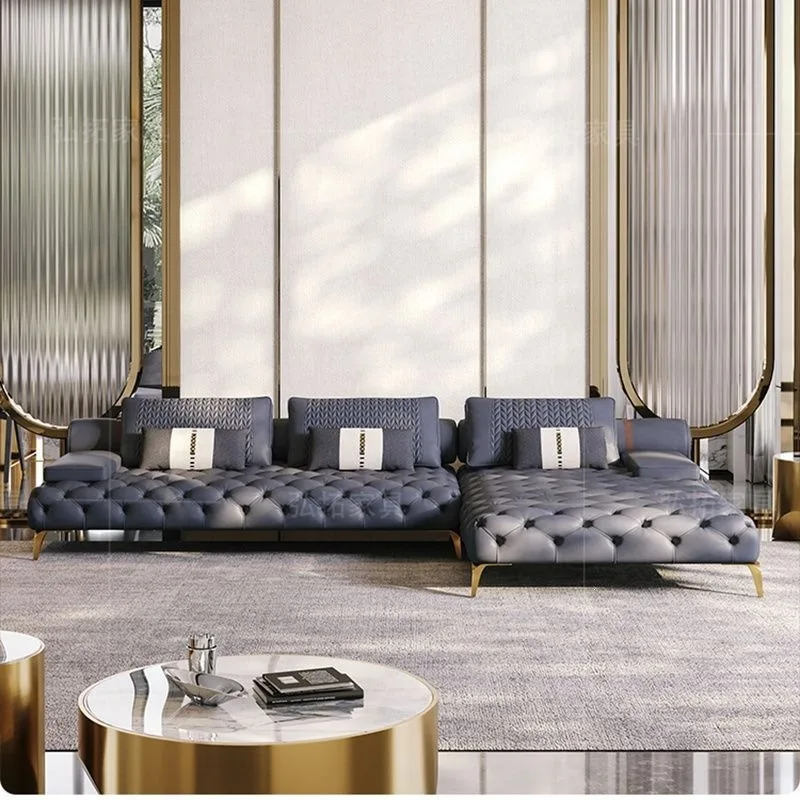 Sofa dark gray straight-breasted buckle trio