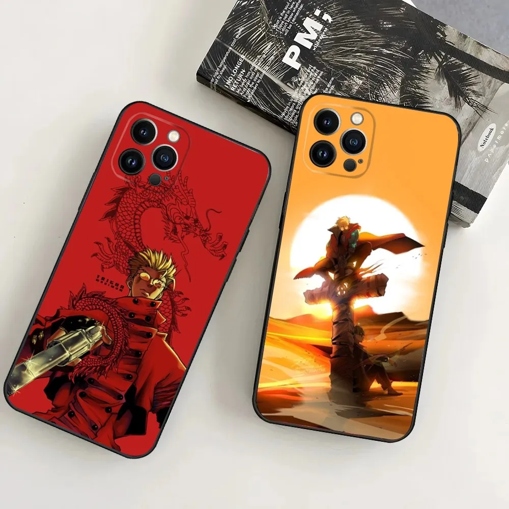 

Cool Anime T-Trigun Phone Case For iPhone16,15,14,13,12 Mini 11 Pro XR,X,XS,MAX 7,8 Plus Silicone Cover Soft Black