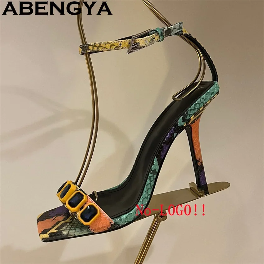 ABENGYA Gem-setting Thin High Heels Shoes Women Summer Sexy Open Toe Gladiator Slingback Sandals Quality Dress Party Shoes Mujer