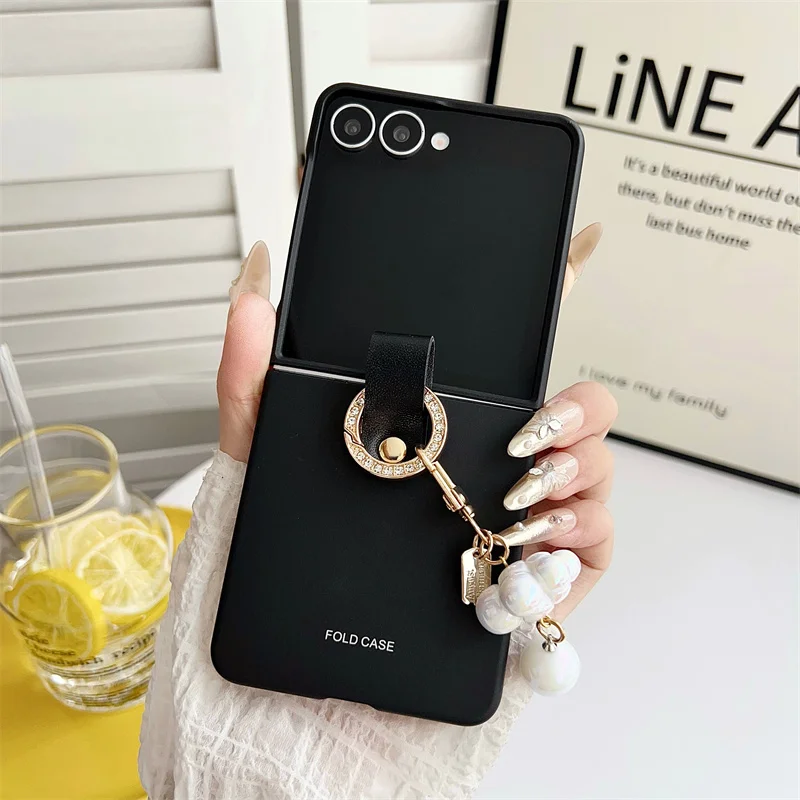 

Fashion Diamond Ring With Pendant PC Phone Case For Samsung Galaxy Z Flip 7 6 5 4 3 5G For Flip 7FE Shockproof Protector Cover