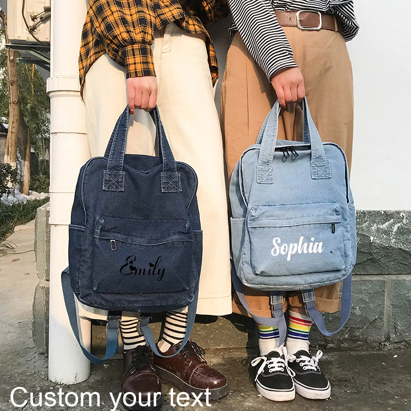 Personalised Jeans Backpack Women Multifunctional Children\'s School Backpack Jean Rucksack Denim Backpacks Casual Canvas Daypack