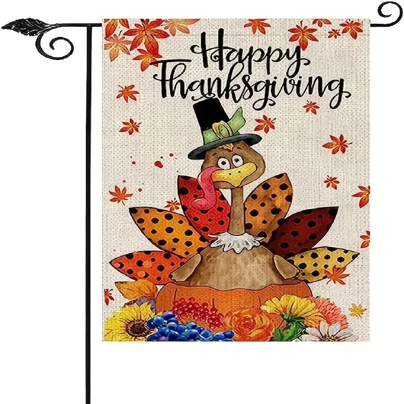 Cartoon Turkey Thanksgiving Garden Flag Thanksgiving Light Up Decor Garden Flag For Outdoor Fall House Yard Patio Decors