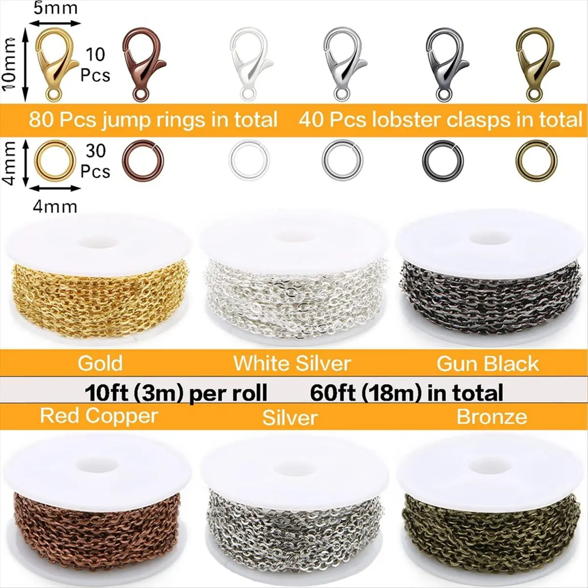 Mega Sale Chains Jewelry Making Supplies, 9.8ft Cable Link Chains for Making Jewelry Necklace Earring Bracelet Findings DIY Kit