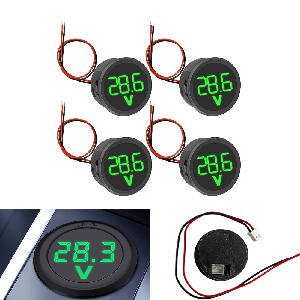 4 Pieces DC 4V-100V Voltmeter Digital Voltmeter LED Display Voltage Meter Green With Reverse Polarity Protection, The Wire