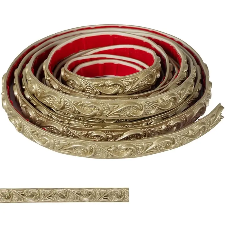 AT84-0.8Inch X 16.4FT Champagne Gold Crown Molding Trim - Peel And Stick 3D Floral Wall Trim For Mirror Frames, Furniture