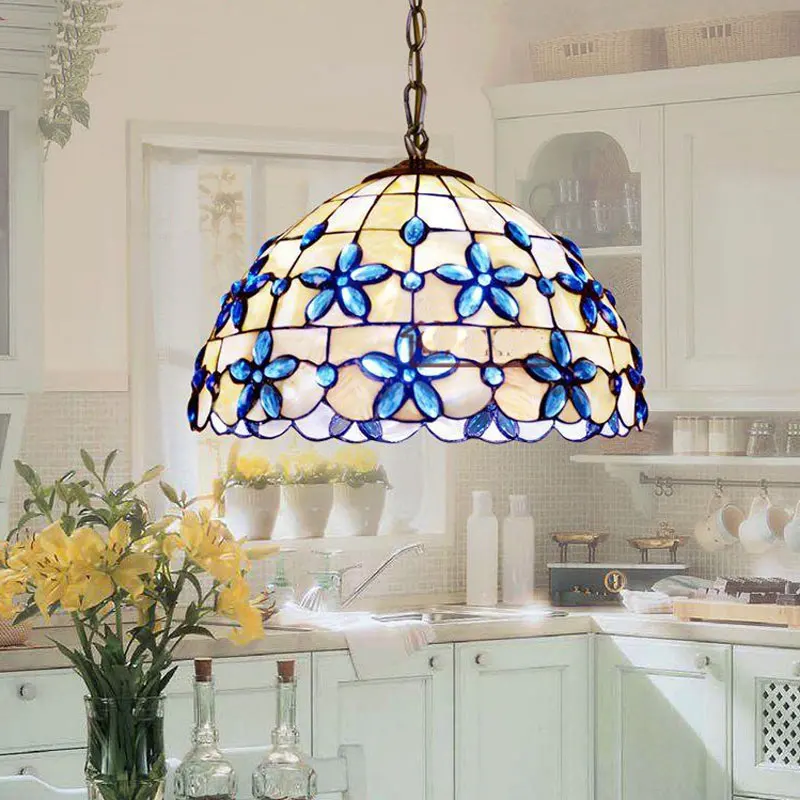 

European Mediterranean glass chandelier lustre restaurant Tiffany handicraft pendant lights home decor luminaria
