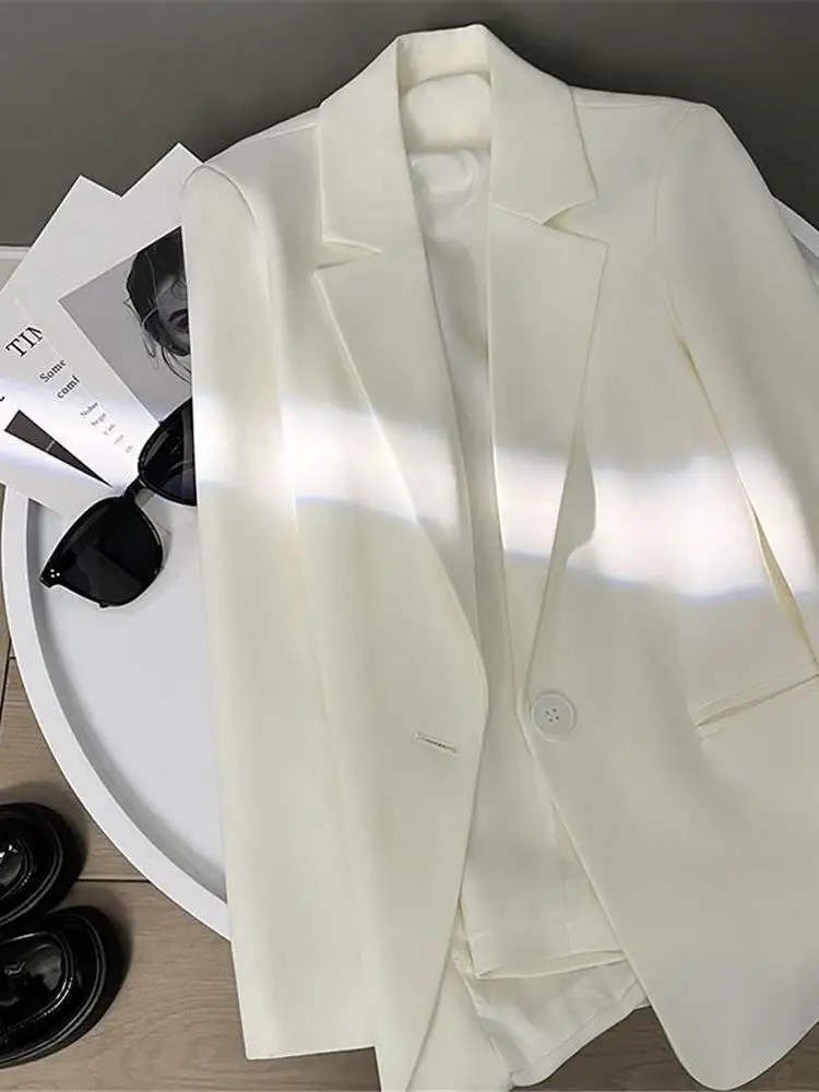 

Ele White Casual Commute Women's Suit Jaet Spring Autumn 2024 New Korean Sle Long Sve Cleanfit Office Wear