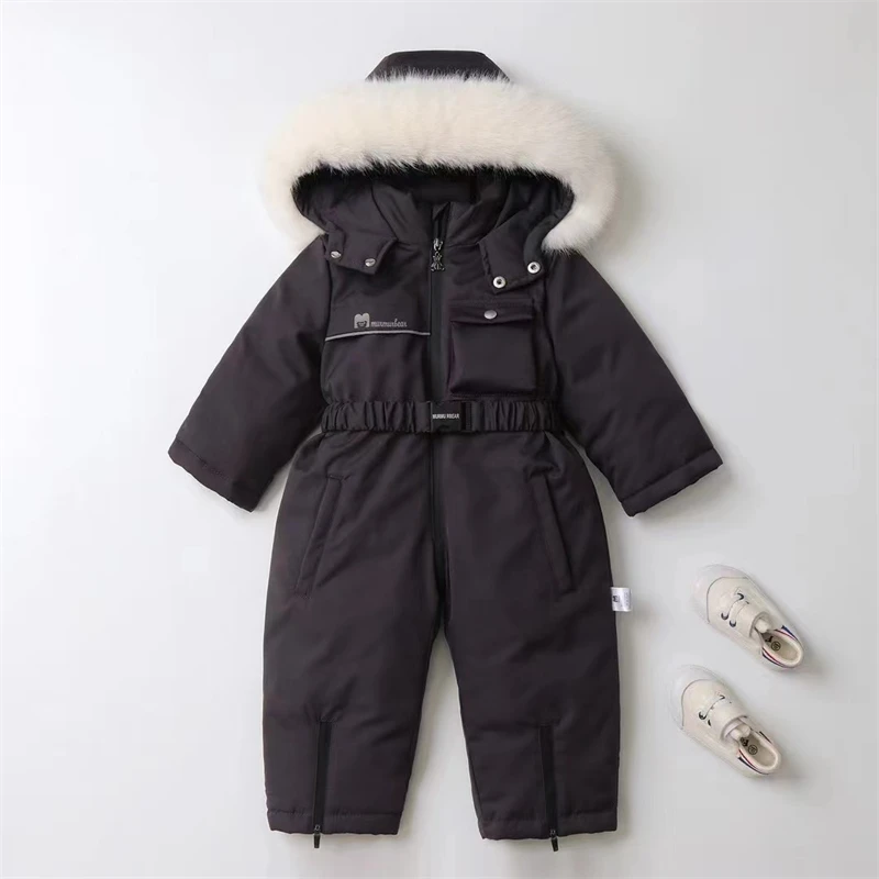 -30 Degree Children Winter Jumpsuit Thicken Boys Ski Suit Warm Baby Jacket Waterproof Overalls Hooded Baby Girls Snowsuit 1-5Yrs