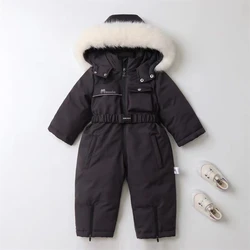 -30 Degree Children Winter Jumpsuit Thicken Boys Ski Suit Warm Baby Jacket Waterproof Overalls Hooded Baby Girls Snowsuit 1-5Yrs