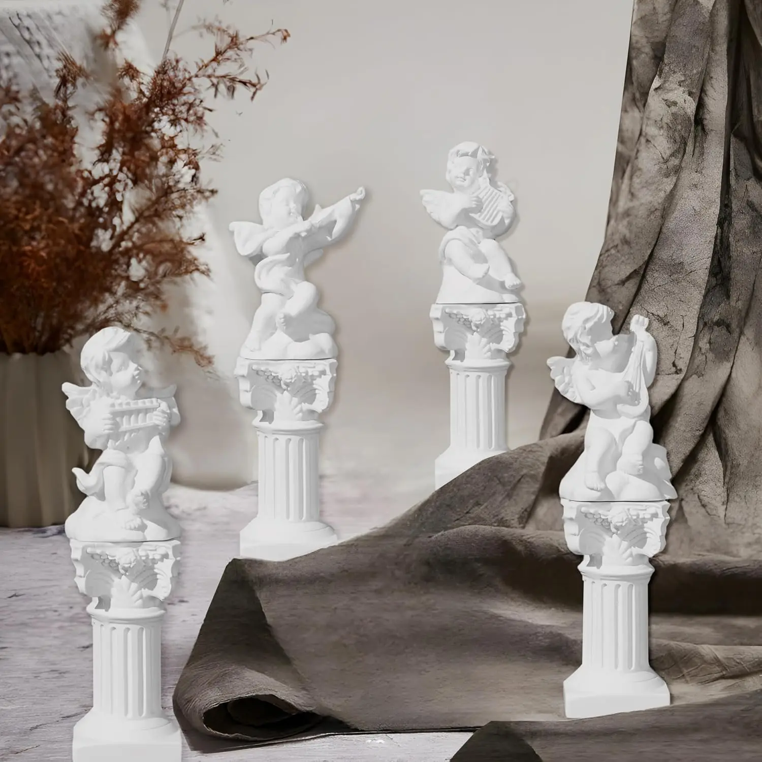 1 Set Statues Mini Roman Columns Adorable Little Angel Figurines Decor Mini Resin Musical Sculpture Statue for Wedding & Home
