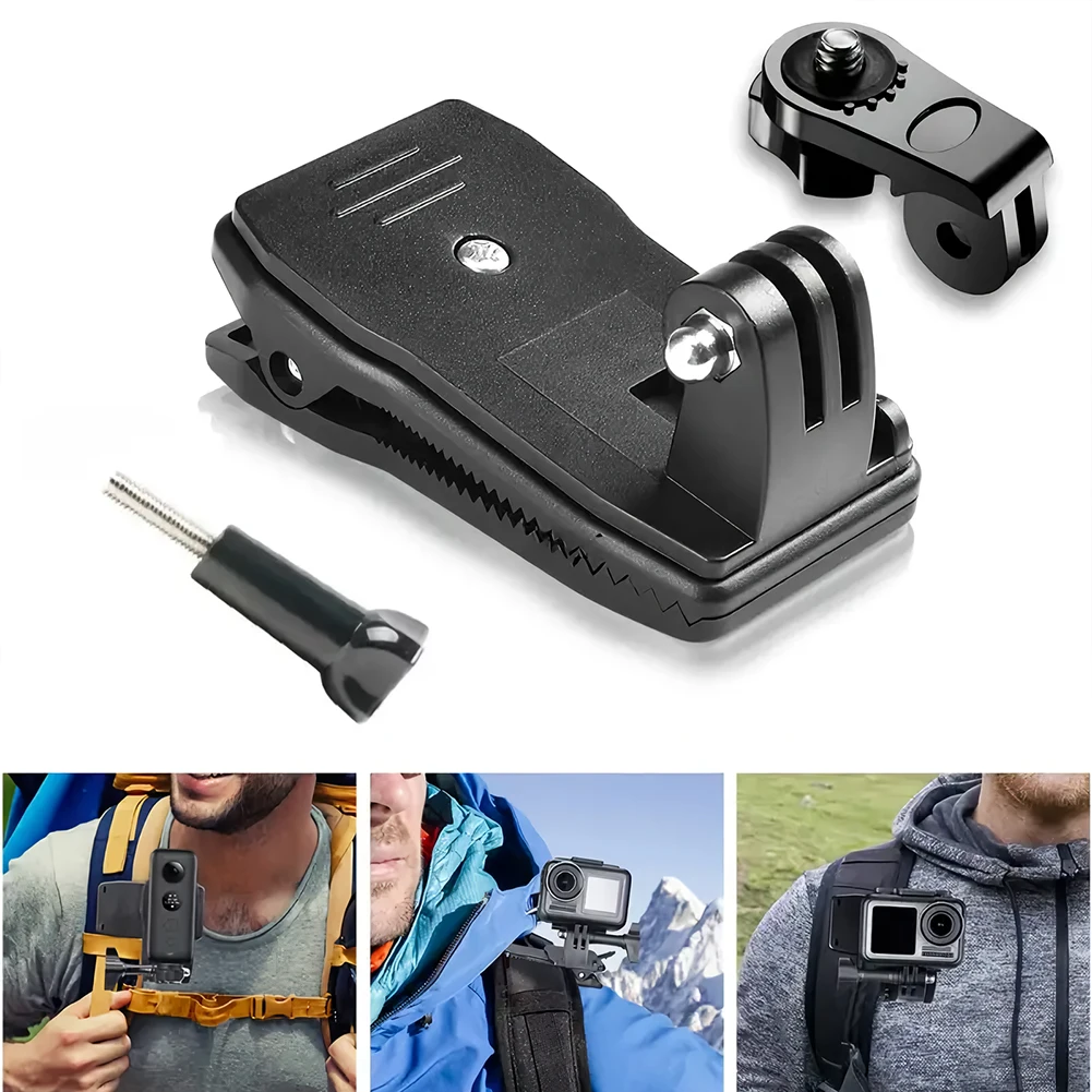 Action Camera Backpack Clip Holder for DJI Osmo Pocket 3 360-Degree Rotation Clip Mount for Gopro Hero Insta360 x3 Accessories