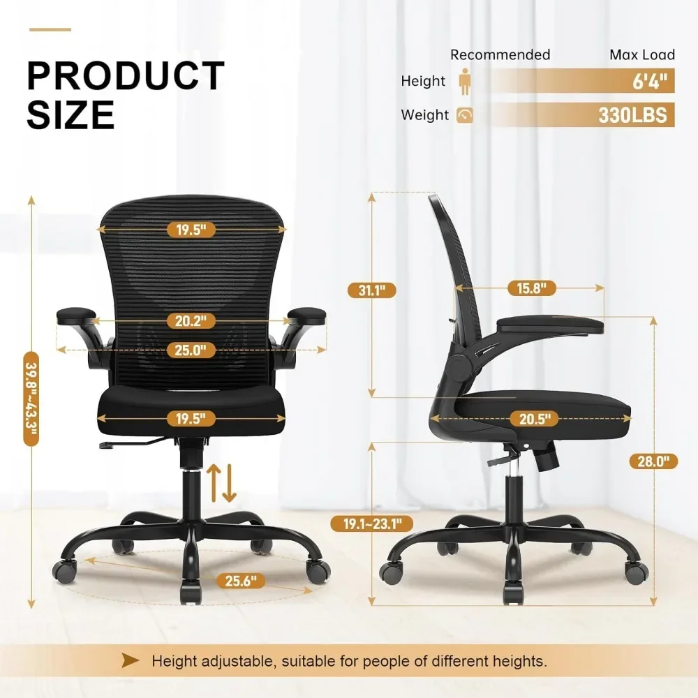 Office Chair, Ergonomic Desk Chairs 330LBS Capacity High Back Mesh Computer Chair with Flip-up Armrests, Comfy Work Chair