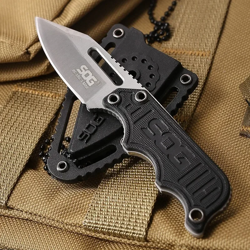 

Mini Pocket Fixed Blade Knife with ABS Plastic Sheath Multi-Purpose Outdoor Knife Necklace Knife Pocket Knife 5Cr15MoV Blade