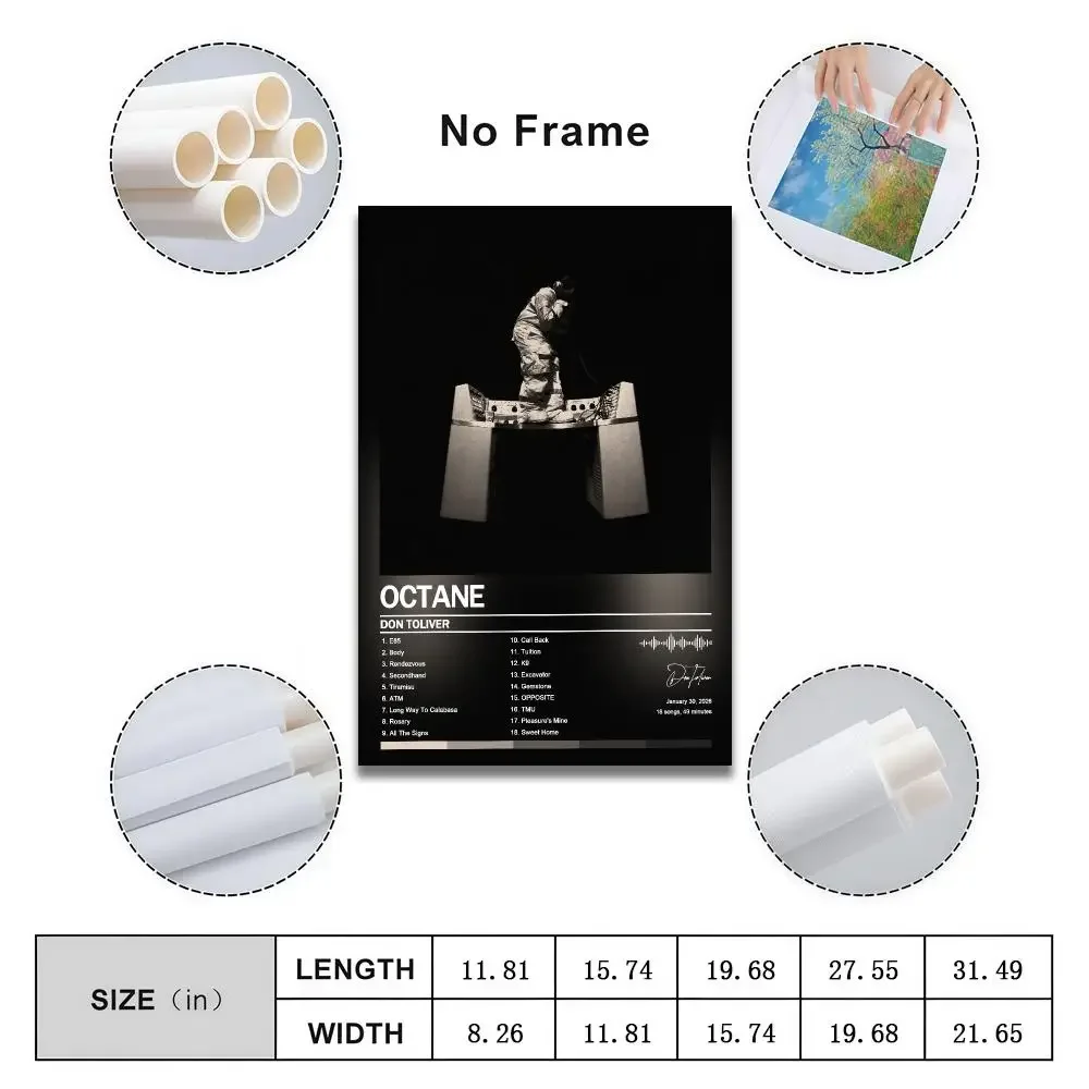 Poster Peelable Self-Adhesive Album Cover Stickers, Frameless Wall Art for Singer Band Pop Rap Bedroom Don T-Toliver Octane