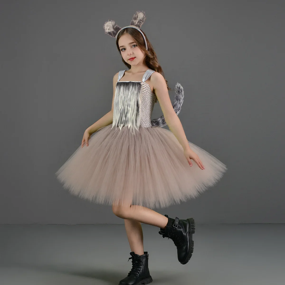 

Grey Wolf Tutu Dress for Baby Girls Halloween Birthday Jungle Party Animal Costume Toddler Fancy Dress Up Clothes 1-12Y