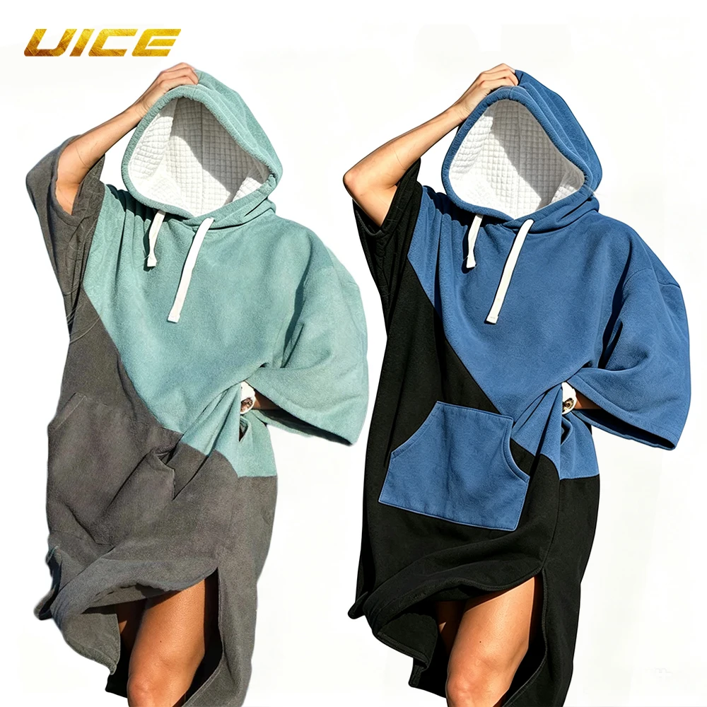 UICE Mikrofaser-Neoprenanzug, wechselnder Bademantel, Strandponcho, Handtuch, Sonnenschutz im Freien, saugfähig, schnell trocknend, Strandumhang mit Kapuze