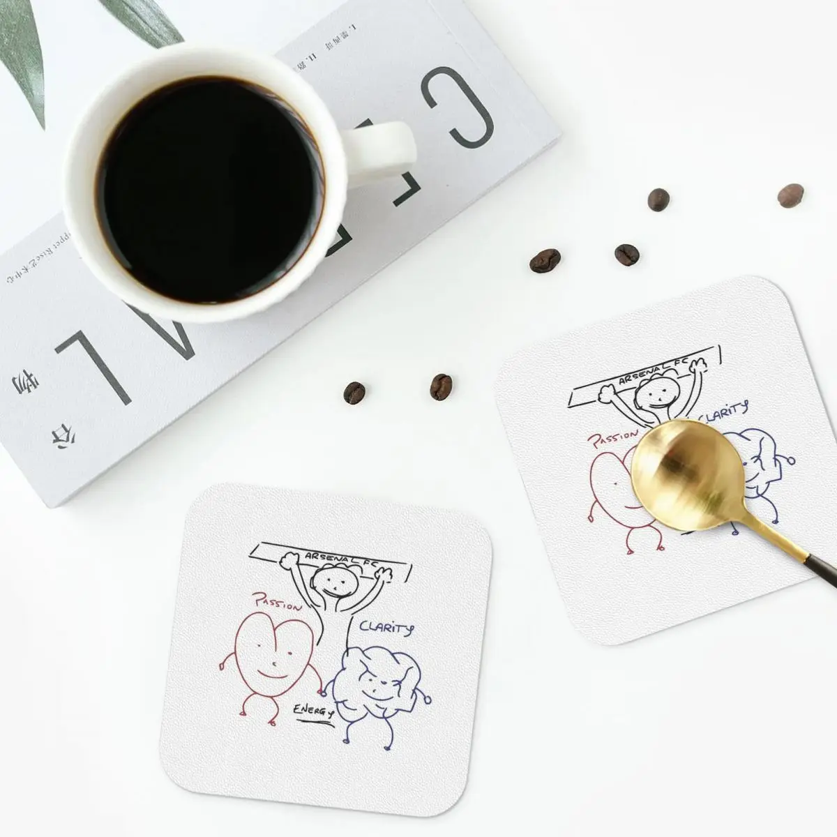 Arteta's Passion, Clarity And Energy Whiteboard Drawing Coasters PVC Leather Placemats Coffee Mats for Home Dining Pads Set of 6