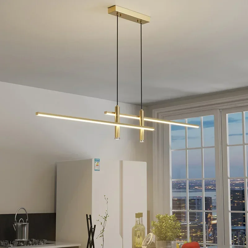 Imagem -03 - Modern Nordic Led Pendant Lights Linhas Simples Lustre de Sala de Jantar Creative Bar Counter Long Strip Designer Lâmpadas