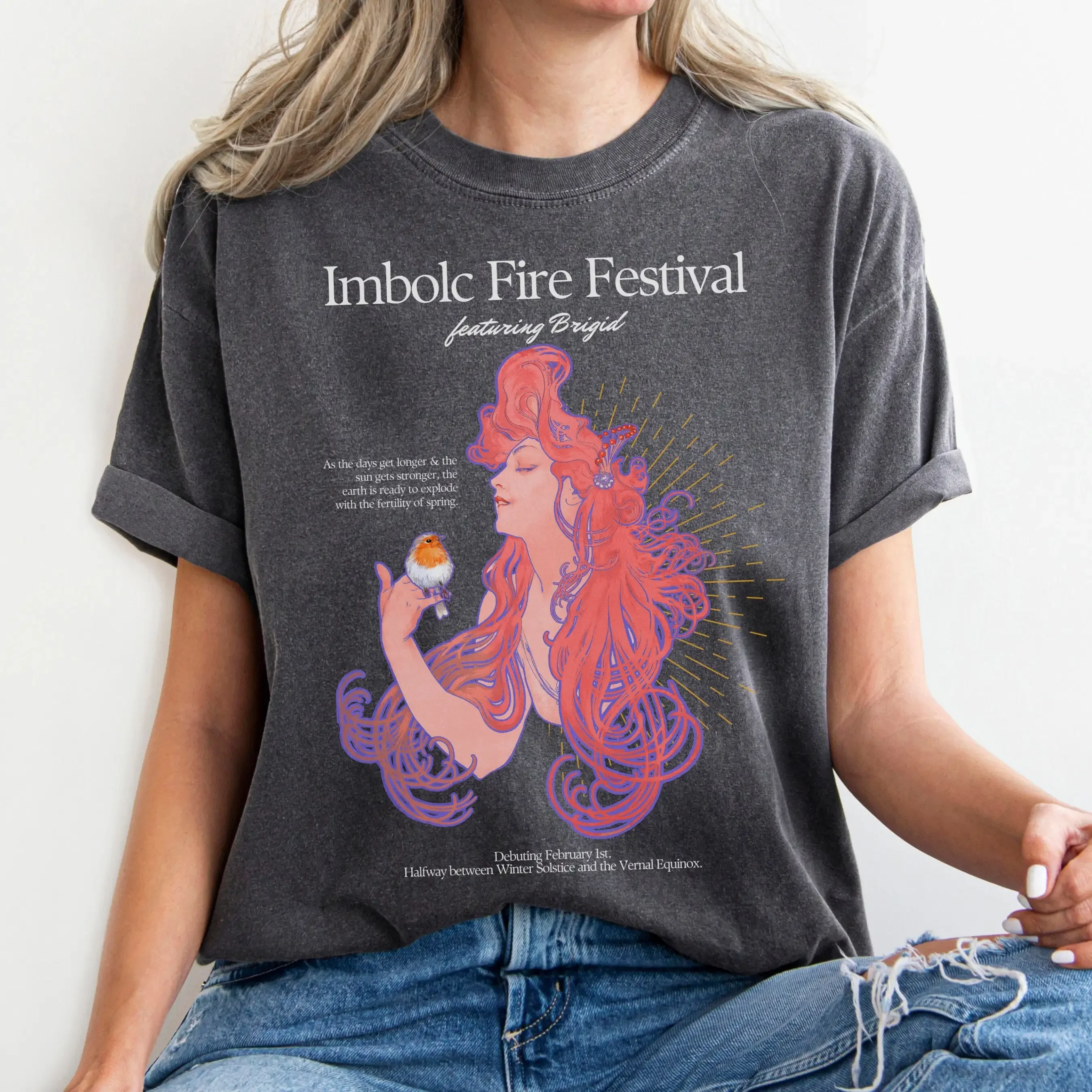 Imbolc  T Shirt Brigid Folklore Midwinter Fire Festival Pagan Wiccan Saint Dark Academia Groundhog Day