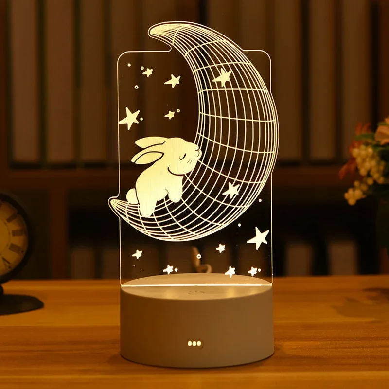 Luz de noche LED 3D, lámpara de mesita de noche de mesa creativa, luz romántica de oso de corazón, Día de San Valentín, decoración de Navidad para el hogar