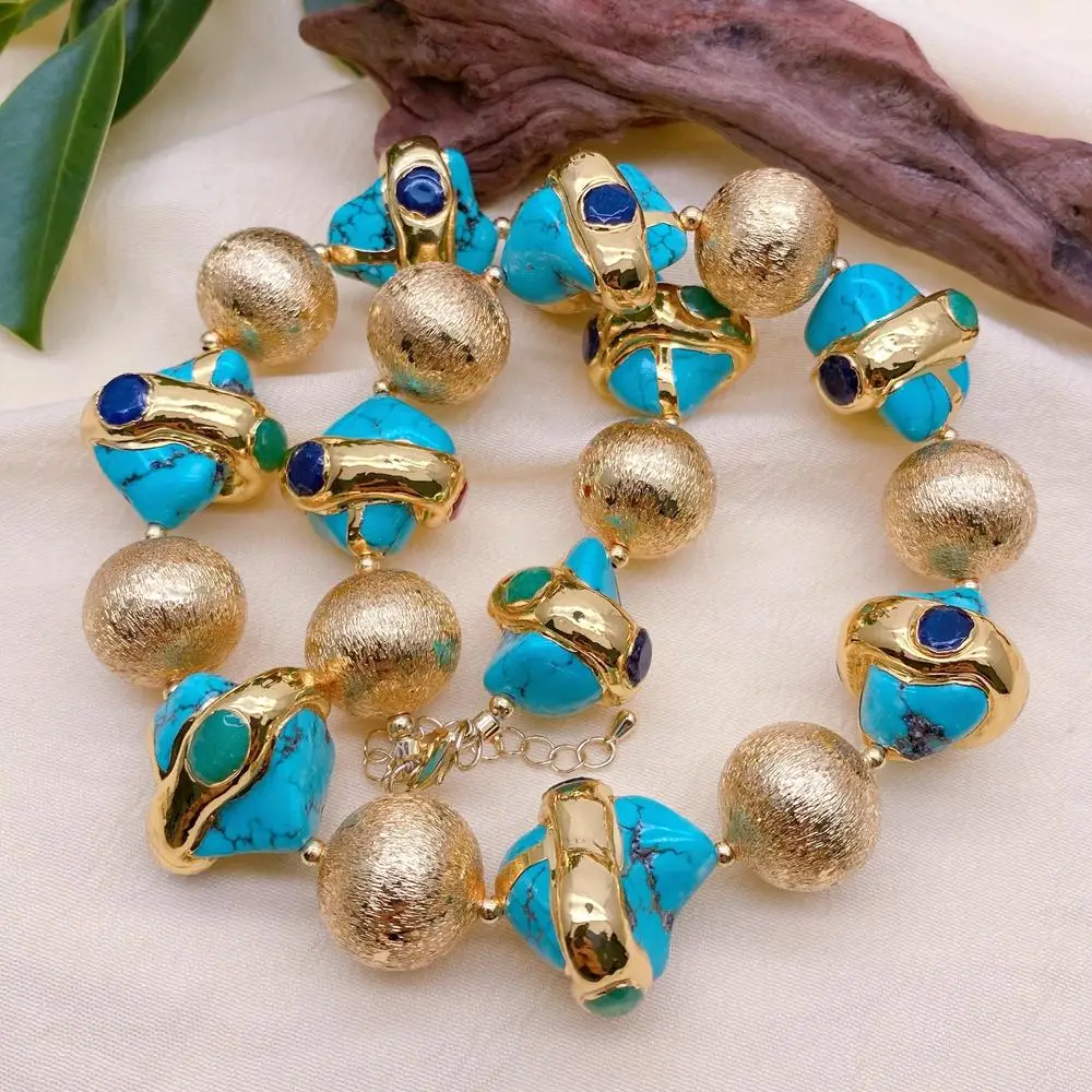 

YYGEM 20x22 мм, разноцветное колье-чокер с кристаллами, синий, бирюзовый самород, 18 мм, матовая отделка, матовые бусины