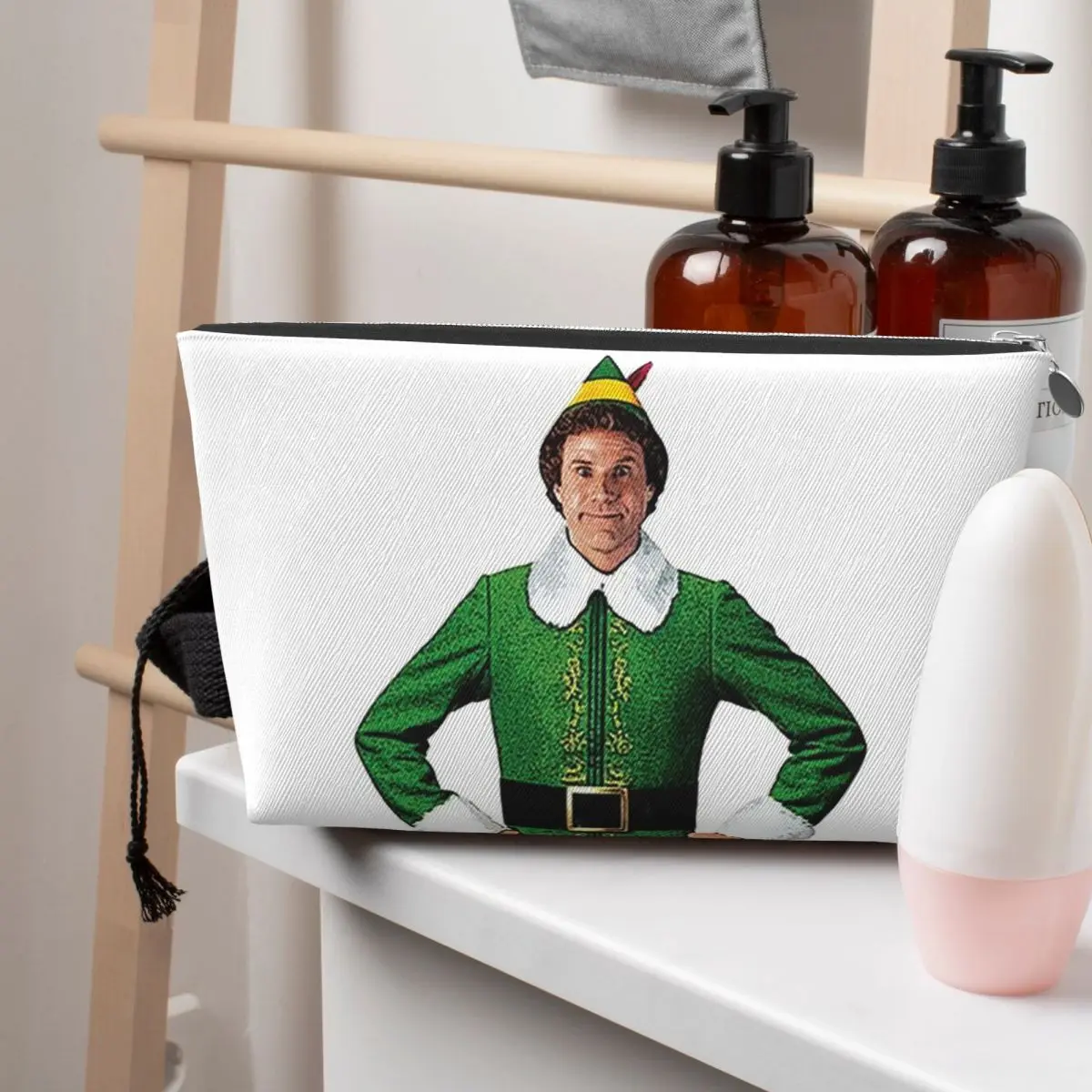 

Buddy The Elf, Christmas Movie, Arms Akimbo Will Ferrell Women Cosmetic Bag Travel Makeup Organizer Pouch Toiletry Storage