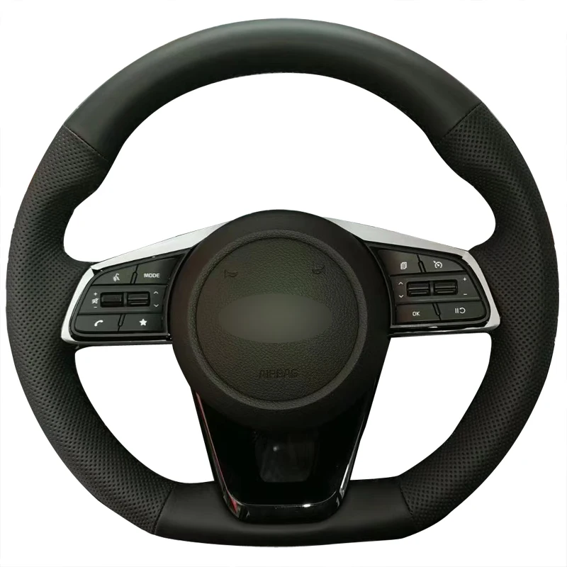 Hand Sewing Steering Wheel Cover Black Leather Anti-Slip for2022 KIA Xceed Braiding Car Accessories