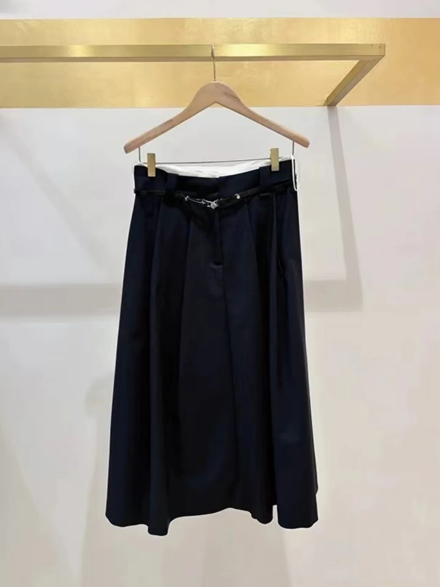 

Синяя юбка миди А-силуэта с высокой талией и крупными складками, в стиле французской повседневной моды, для женщин, осенняя коллекция