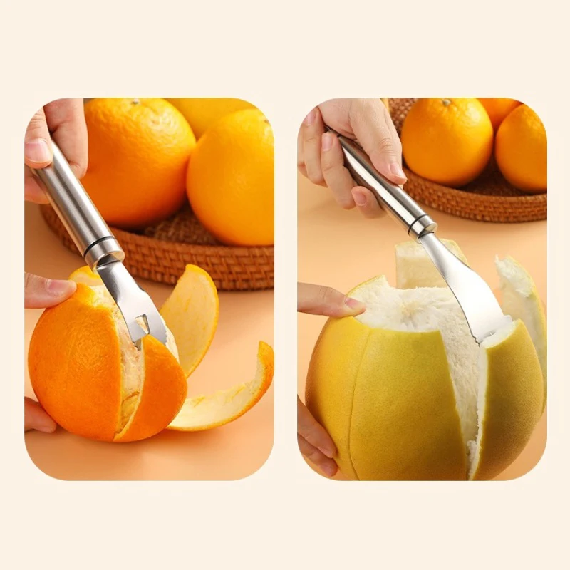 Pelador de frutas de acero inoxidable para el hogar, utensilios de cocina de mango largo, naranja, 1/2 piezas