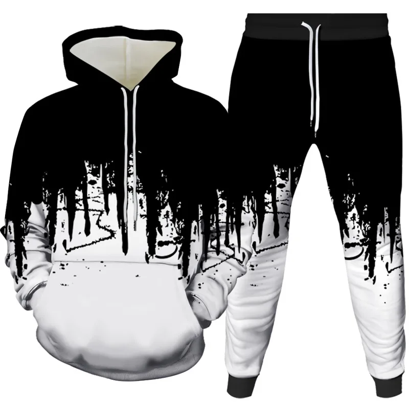 Trend Ink Painting Gradation 3D Printing New Style Men's Fashion Hoodie Spring And Autumn Men's Hooded Hoodie Casual Comfort Set