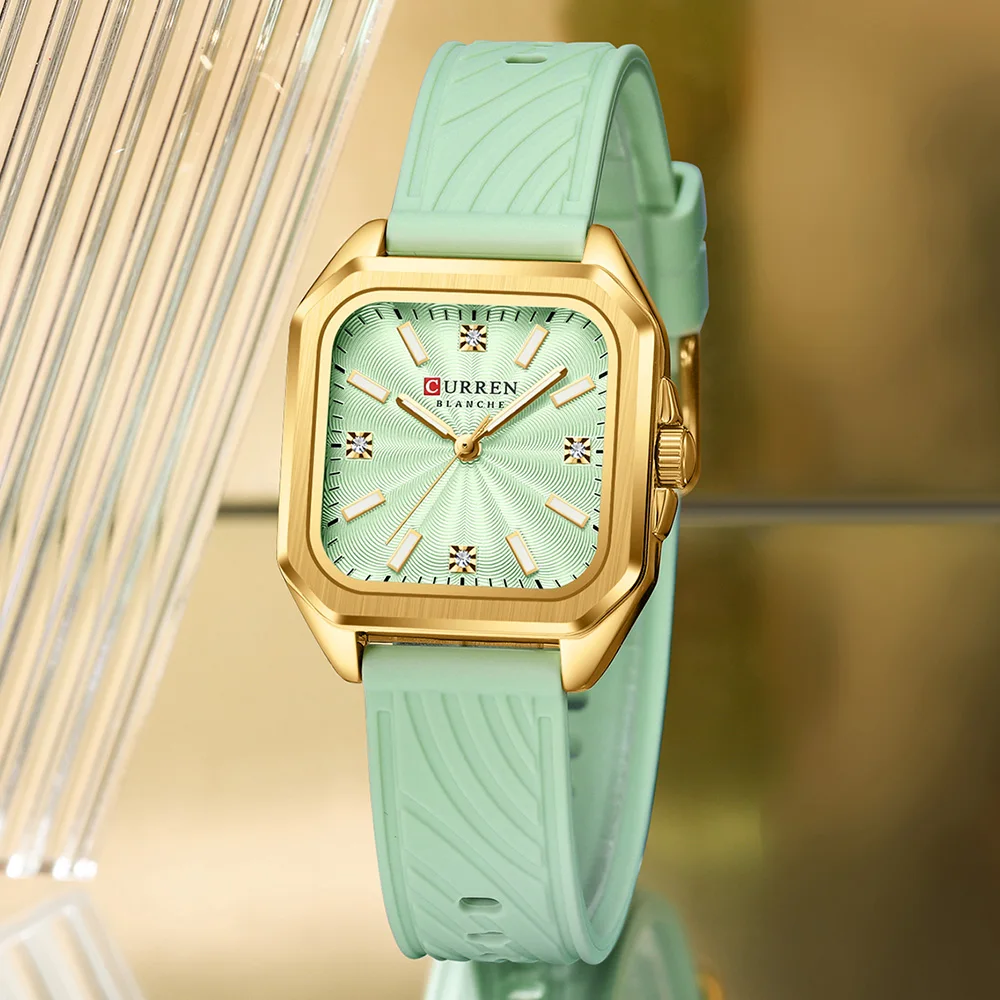  CURREN Fashion Women's Minimalist Square Quartz Watch Casual Sports Silicone Women Gift Clock Watches - Image 2