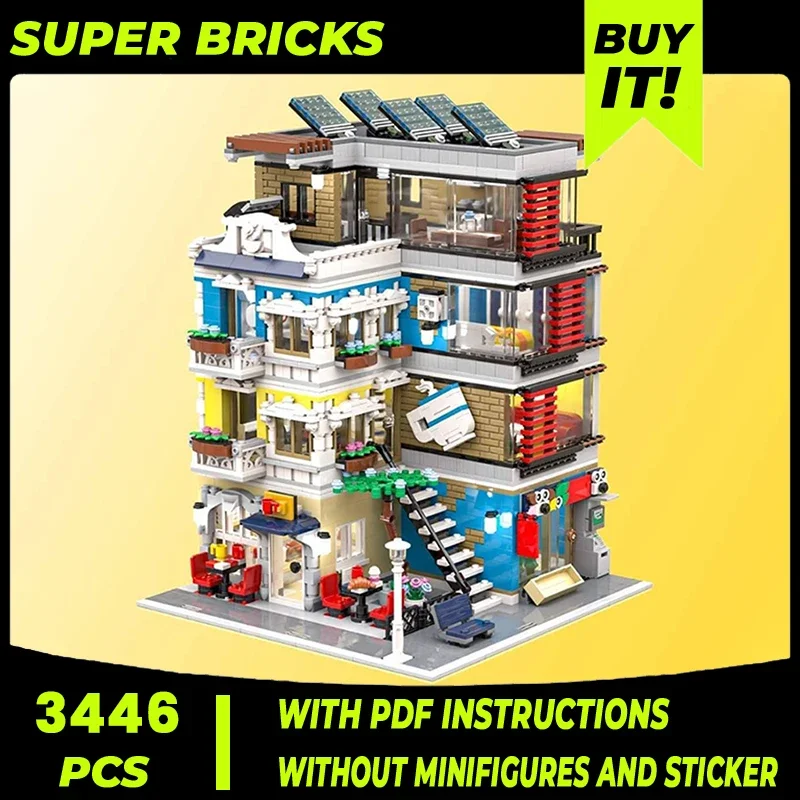 Street View Model Moc Building Bricks Corner Café And Pets Shop And House Technology Modular Blocks Gifts Toys DIY Sets Assembly