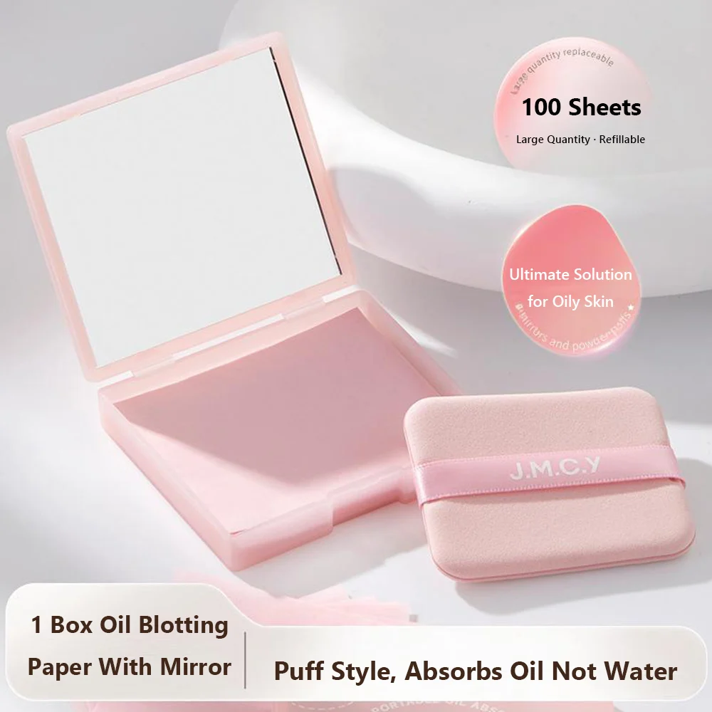 With Puff Oil Control Blotting Paper Compact With Mirror Face Shine Remover Lightweight 3-in-1 Blotting Paper for Daily Use