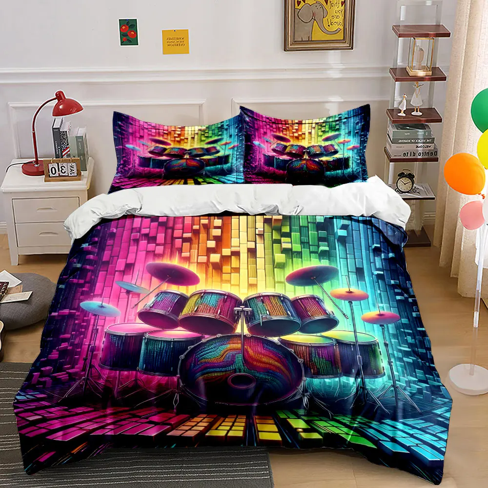 

"Colorful Drum Theme bedding Set" Multiple sizes kid's and adults' bedroom Exquisite 3PC bedding set, gift