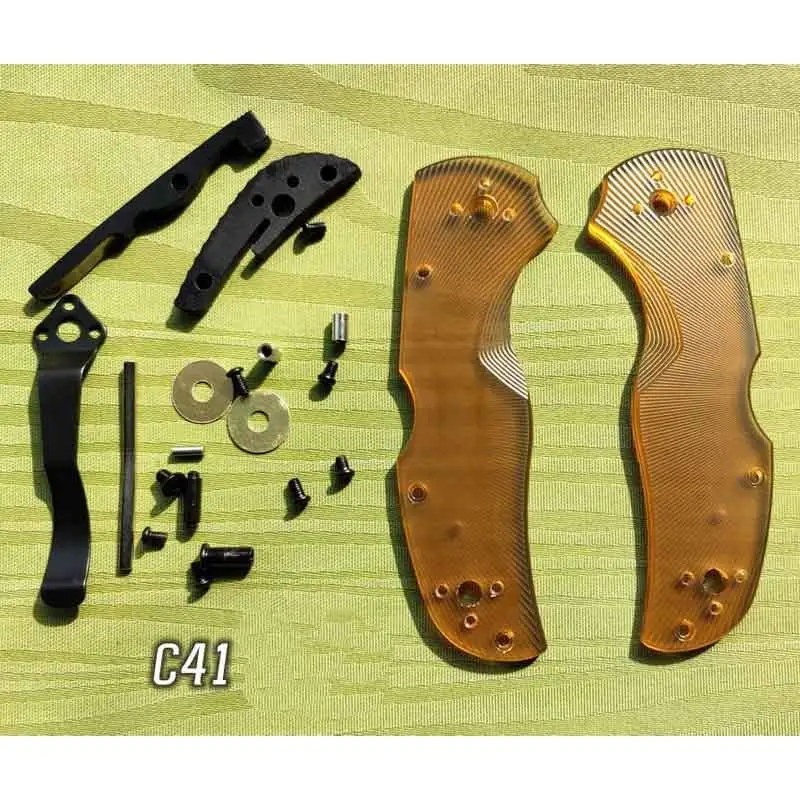 

1 Set Custom Made ULTEM PEI Handle Scales With Black Back Clip For Spyderco C41 Folding Knife